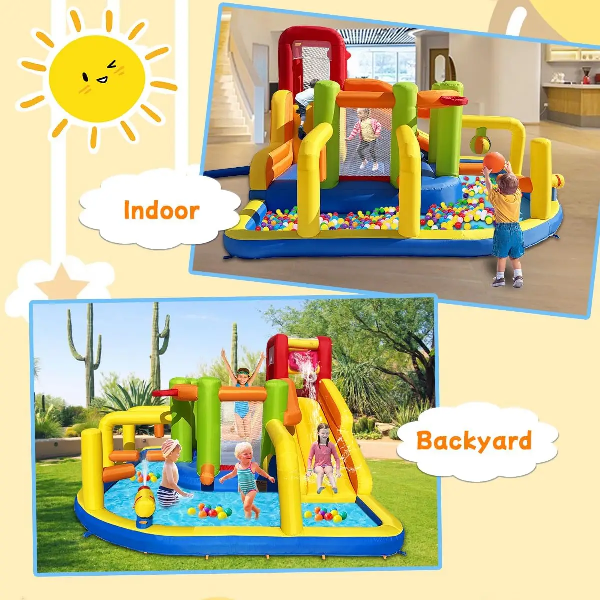 Umbalir 9-in-1 Inflatable Obstacle Bounce House with Water Slide | Kids Bounce House Water Park with Surprise Dump Bucket,Jumpin view 5