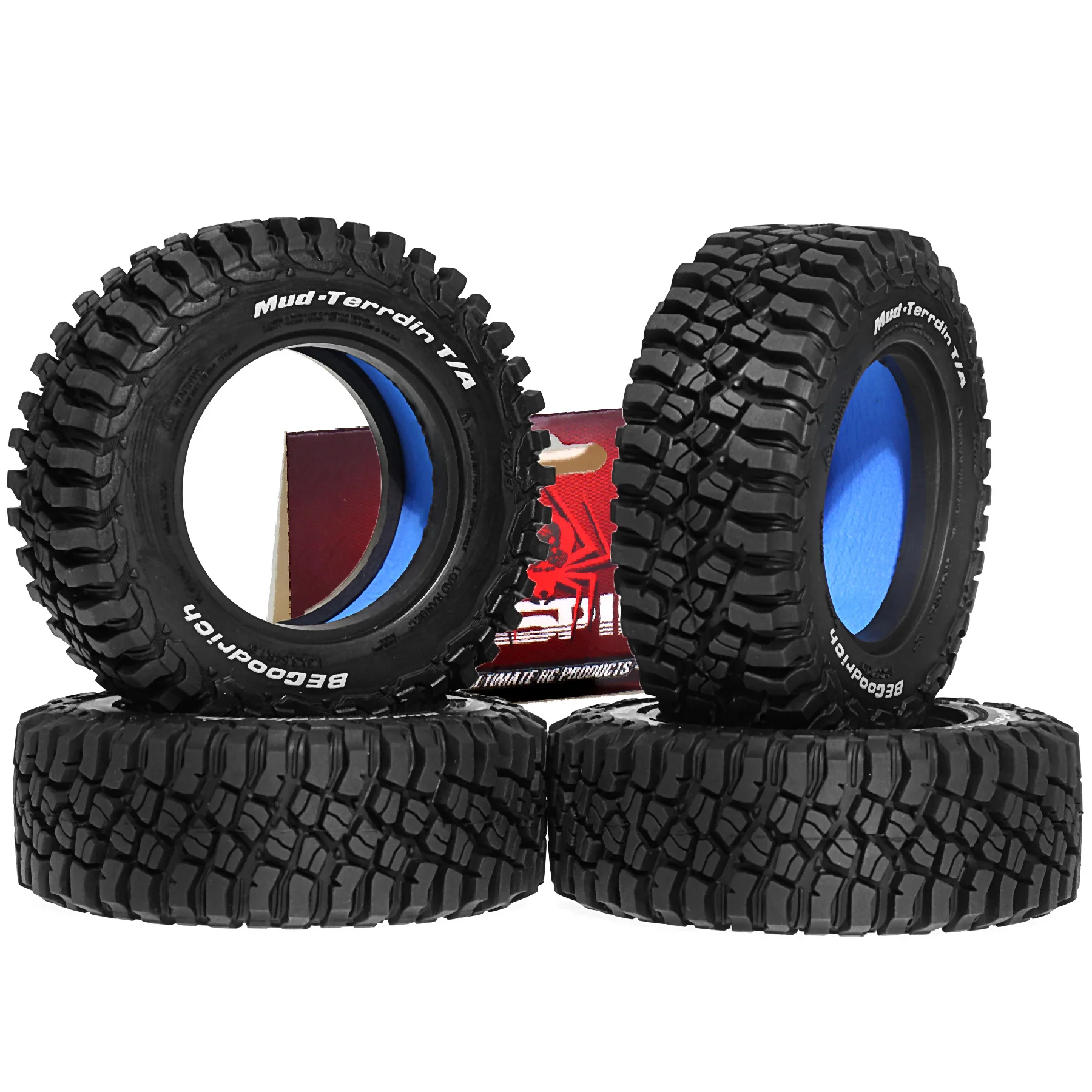 RED SPIDER, juego de 4 neumáticos todoterreno de 1,9 pulgadas (90 mm) para vehículos de control remoto, neumáticos de goma con esponja de EVA azul integrada, compatibles con modelos 1:10 Axial SCX10 II TRX4.