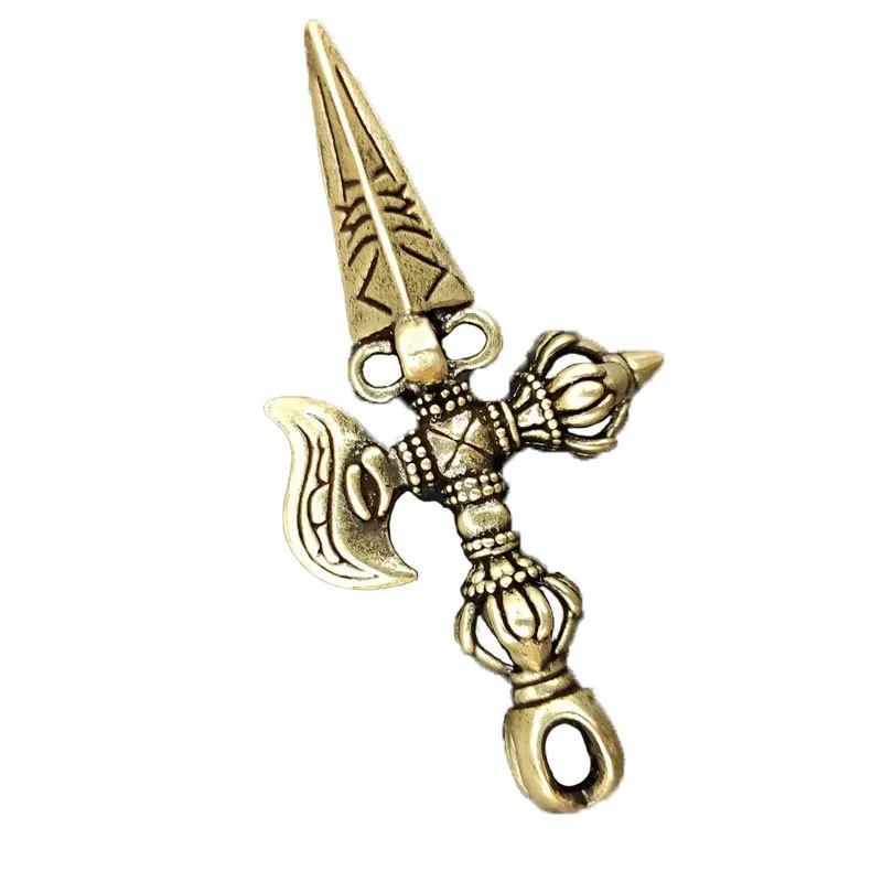 Pure brass solid vintage tantric crescent axe King Kong descending magic pestle key chain pendant peace auspicious small pendant