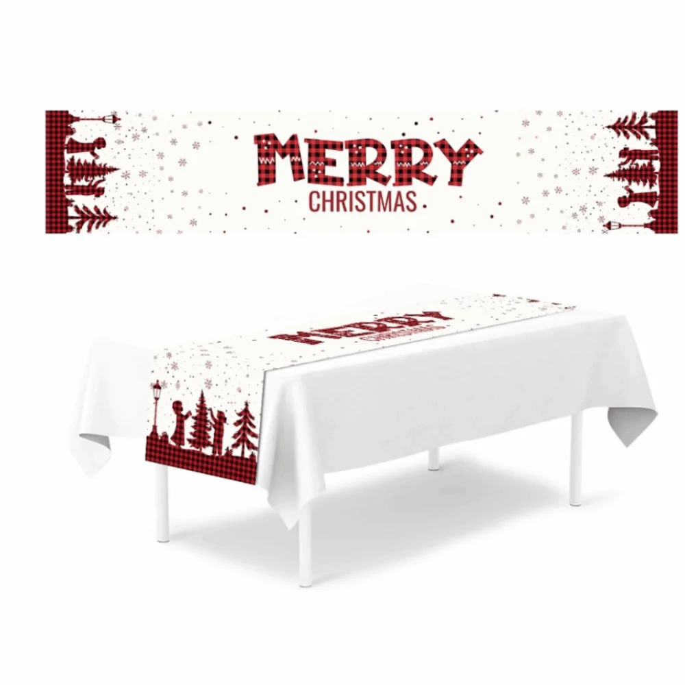 

33*183cm Size Christmas Table Runner Polka Dot Red Linen Holiday Table Decoration Reusable Cartoon Reindeer