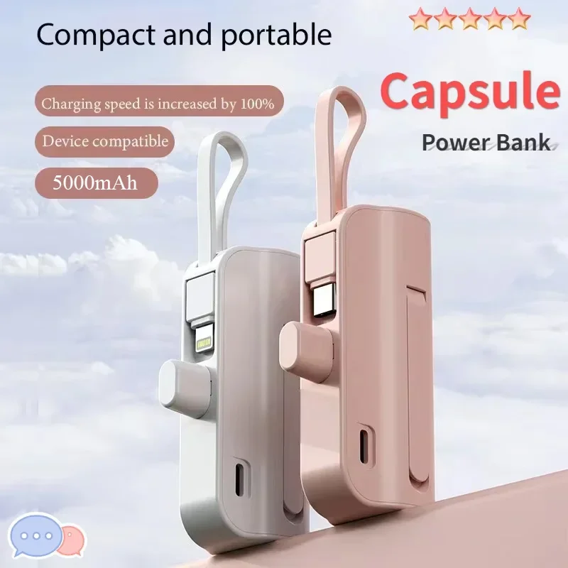 10000mAh Mini Portable Power Bank 2 in 1External Battery Plug Play Power Bank Type C Fast Effective Charger For IPhone Huawei