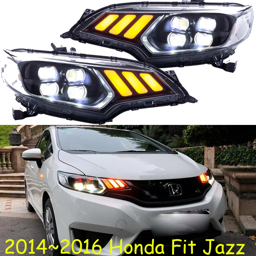 Car Headlights 2014 2015 2016 2017 For Honda Fit Headlamp DRL Lens Double Beam Of 4 LED Red LED Angle Eye Style