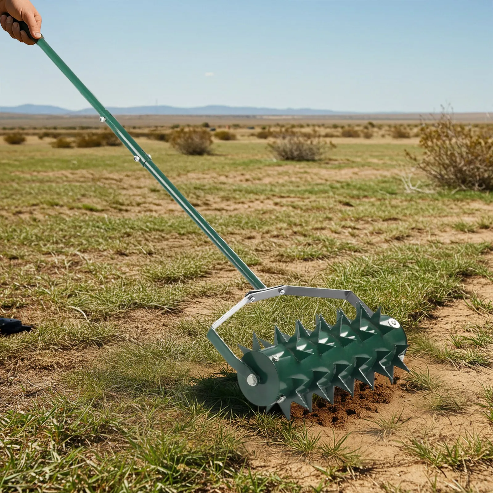 

18in Lawn Aerator, Heavy Duty Rolling Aerator Lawn Tool Galvanized Steel