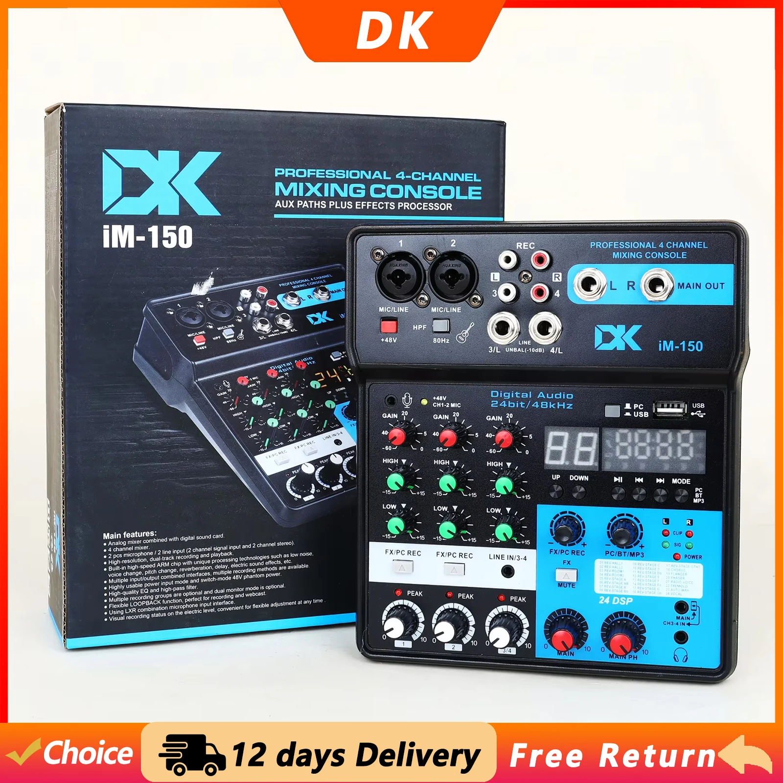 DK IM-150 4-Channel Mixing Console Sound Card Aux Paths Plus Effects Processor  Professional Mixing Console Mixer Broadcast