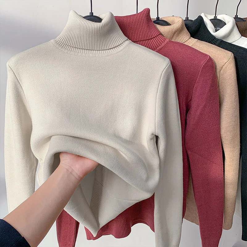 Women Turtleneck Sweater Autumn Winter Elegant Thick Warm Long Sleeve Knitted Pullover Female Basic Sweaters Casual Jumpers Tops