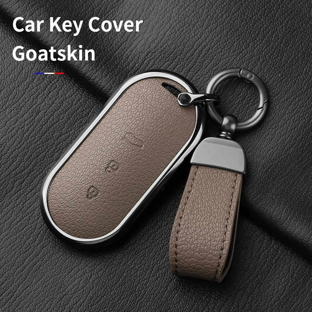 

Aluminum Alloy Goatskin Car Key Case Cover For HUAWEI Aito M5 M7 2022 Car Key Case Protect Fob