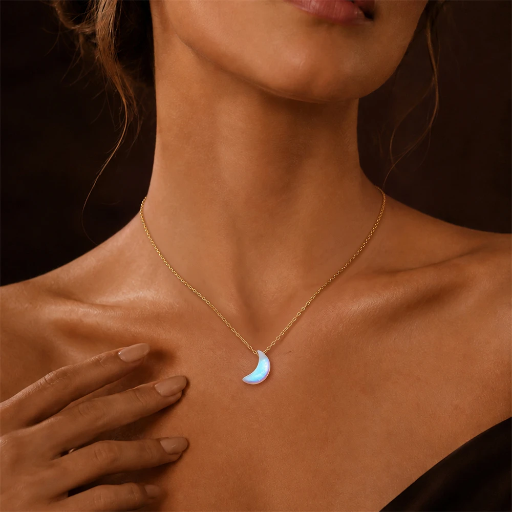 CANNER 1PC 925 Sterling Silver Moon Water Drop Triangle Moonstone Collarbone Versatile Necklace For Women Minimalism Necklace
