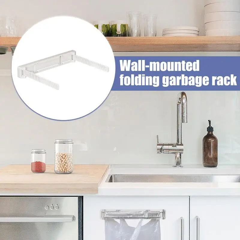 

Подставка для мешка для мусора, настенное крепление, держатель для мешка для мусора, складная подставка для мешка для мусора без сверления для автофургона, кухни, гаража, задней двери шкафа