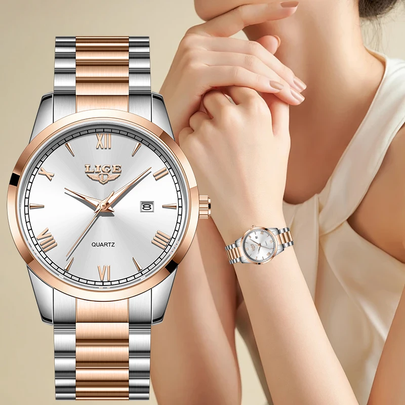 LIGE Elegant Classic Quartz Woman Watch Luxury Fashion Auto Date Stainless Steel Clock Waterproof Luminous Women's Wristwatches