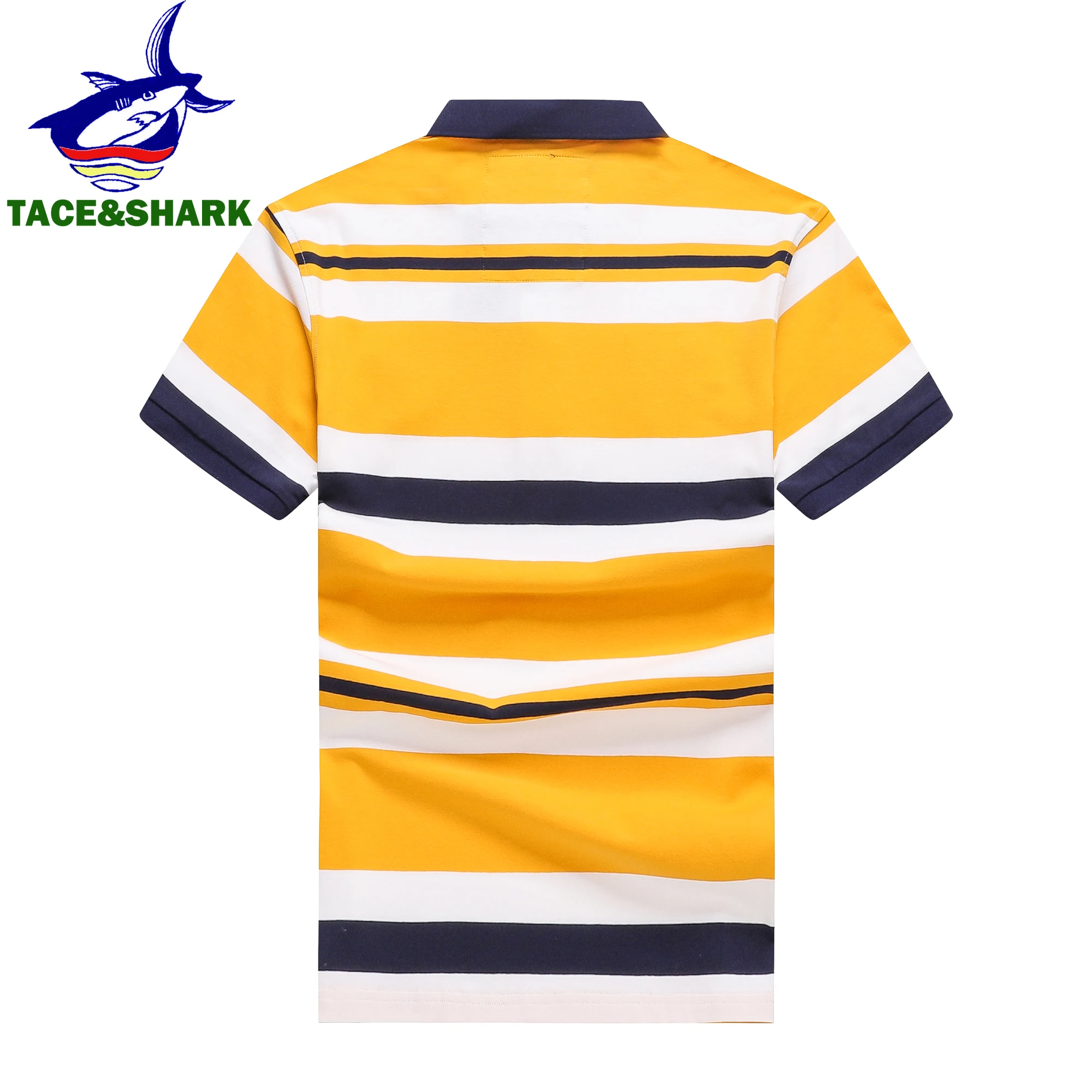 TACE&SHARK 2024 Summer Fashion Yellow Stripes Polo Shirt Brand Shark Camisa Masculina Mens Polos Shirts Clothing 3XL