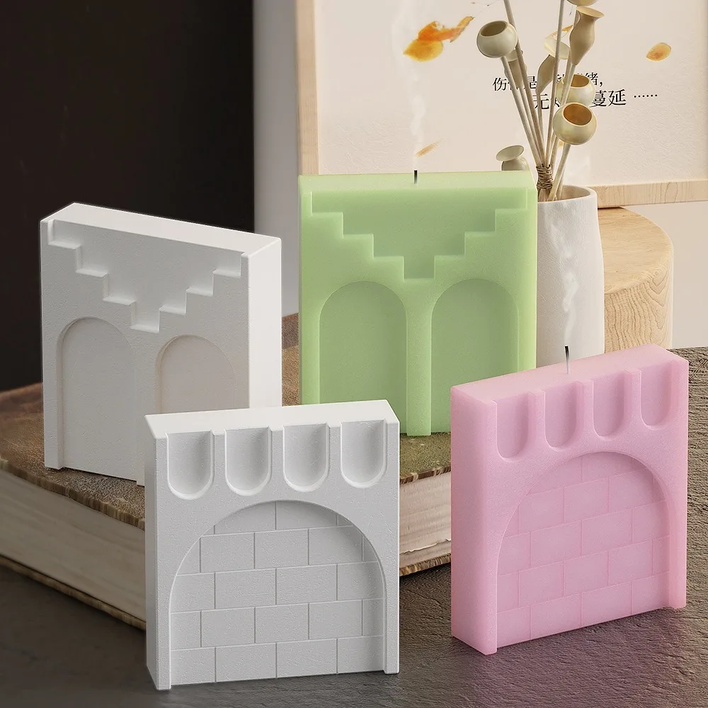 DIY Square Building Candle Silicone Mold Aromatherapy Gypsum City Wall Gate Ornament Resin Epoxy Mold Home Decoration Storage