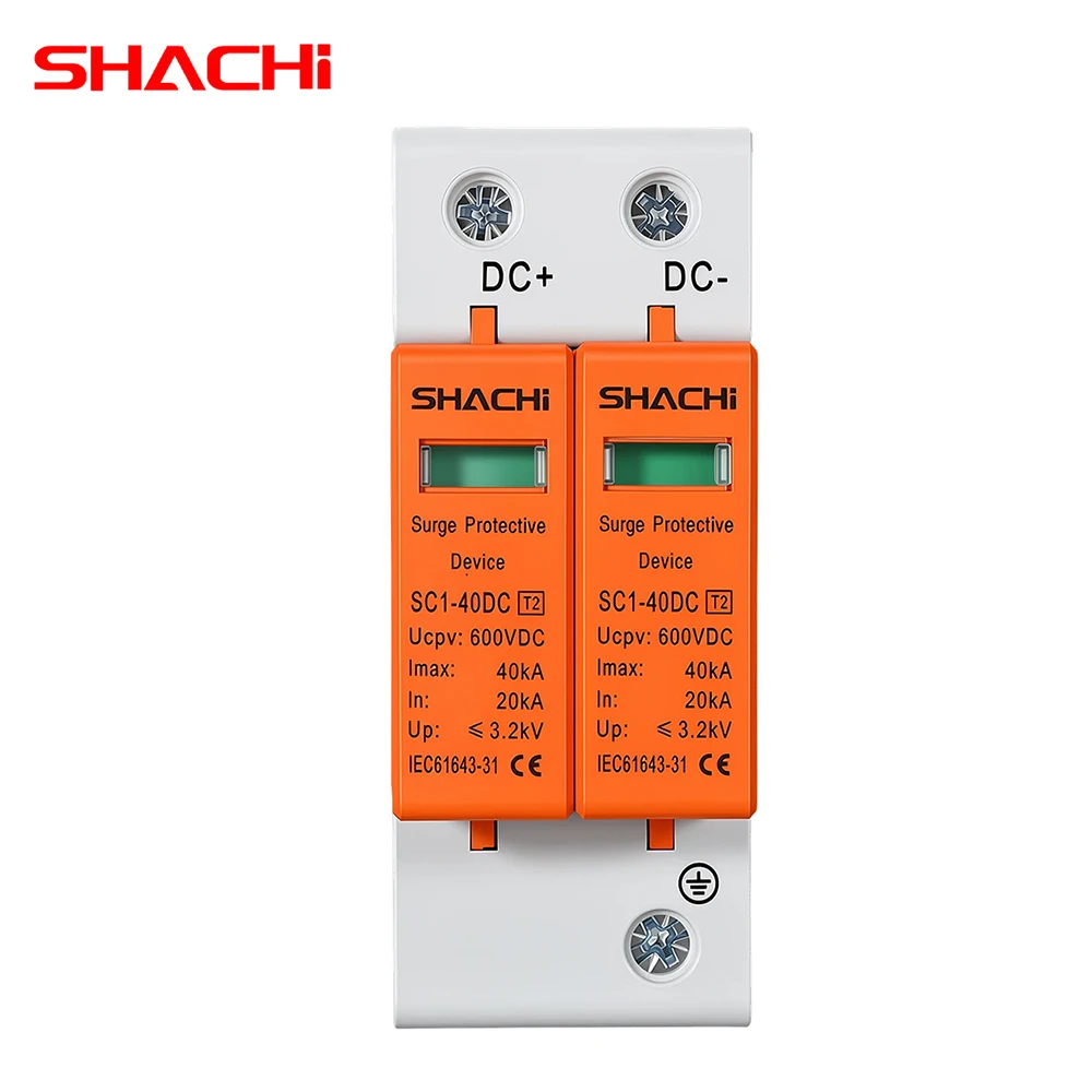 SHACHI SPD 2P DC Surge Protective Device 500V 600V 800V 1000V House Solar Photovoltaic Lightning Arrester Low Voltage Equipment