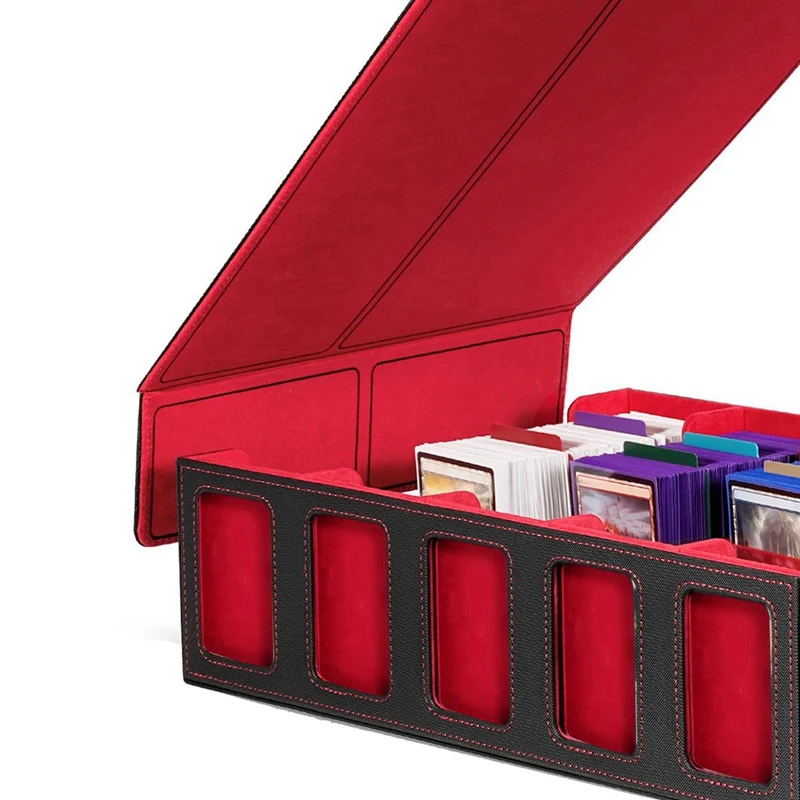 Kotak Penyimpanan Kartu Perdagangan 5 Baris Kotak Dek Kartu Kotak Kartu Magnetik dengan Tutup Hitam+Merah