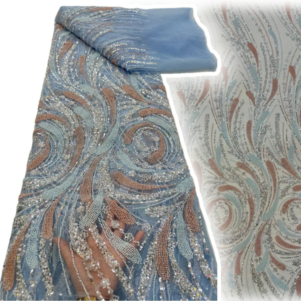 

Latest Luxurious French Beaded Diamond Tulle Lace Fabric, 2026 African Sequin Lace Fabric, Wedding Dress Sewing Material. 1975