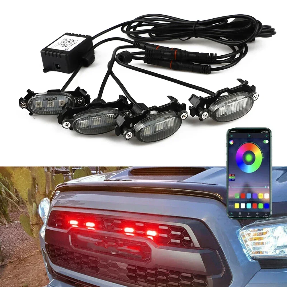 Car Grille LED Lights For Tacoma For Ford F150 F250 F350 Raptor Style RGB Colorful Lamp Kits Wireless Bluetooth Control Lights