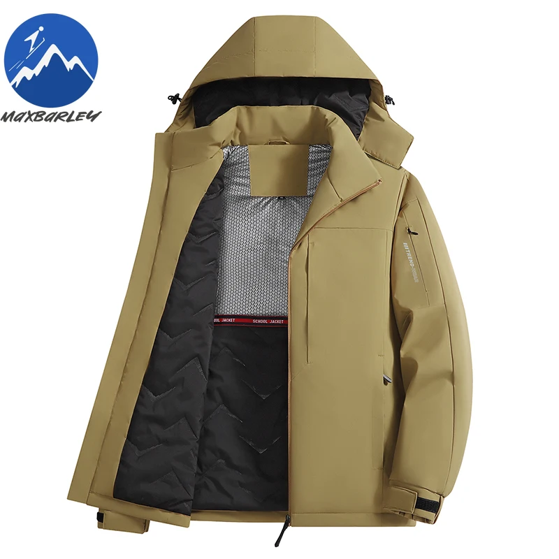 Maxbarley Mens Padded Jacket Warm Outdoor Adventure Thickened Windproof Parka Detachable Hood Cold Resistant Winter Zipper Coat