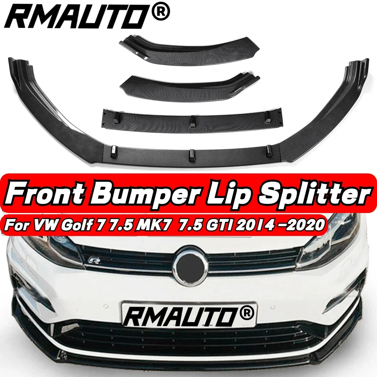 

For VW Golf 7 MK7 MK7.5 GTI 2014-2020 Car Front Bumper Splitter Lip Diffuser Spoiler Protector Deflector Body Kit Car Accessory