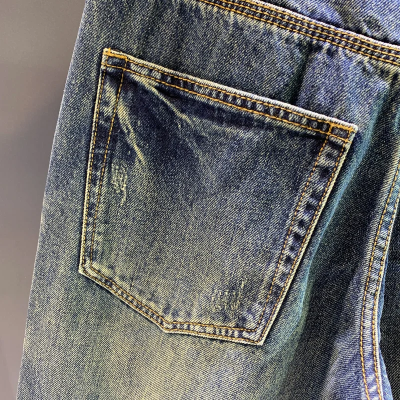 High Street Trendy Brand Retro Piercing Jeans Men's Loose Spring and Autumn New Style 2025 Personalized Trendy Patch Pants