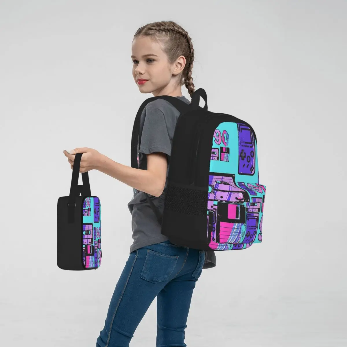 Zurück zu den 90er Jahren Rucksäcke Jungen Mädchen Bücher tasche Studenten Schult aschen Cartoon Kinder Rucksack Lunch Bag Stift Tasche dreiteiliges Set