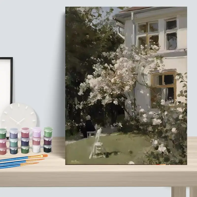 

CHENISTORY DIY Oil Painting House Scenery Pictures By Numbers Flowers Kits Drawing Canvas HandPainted Home Decoration