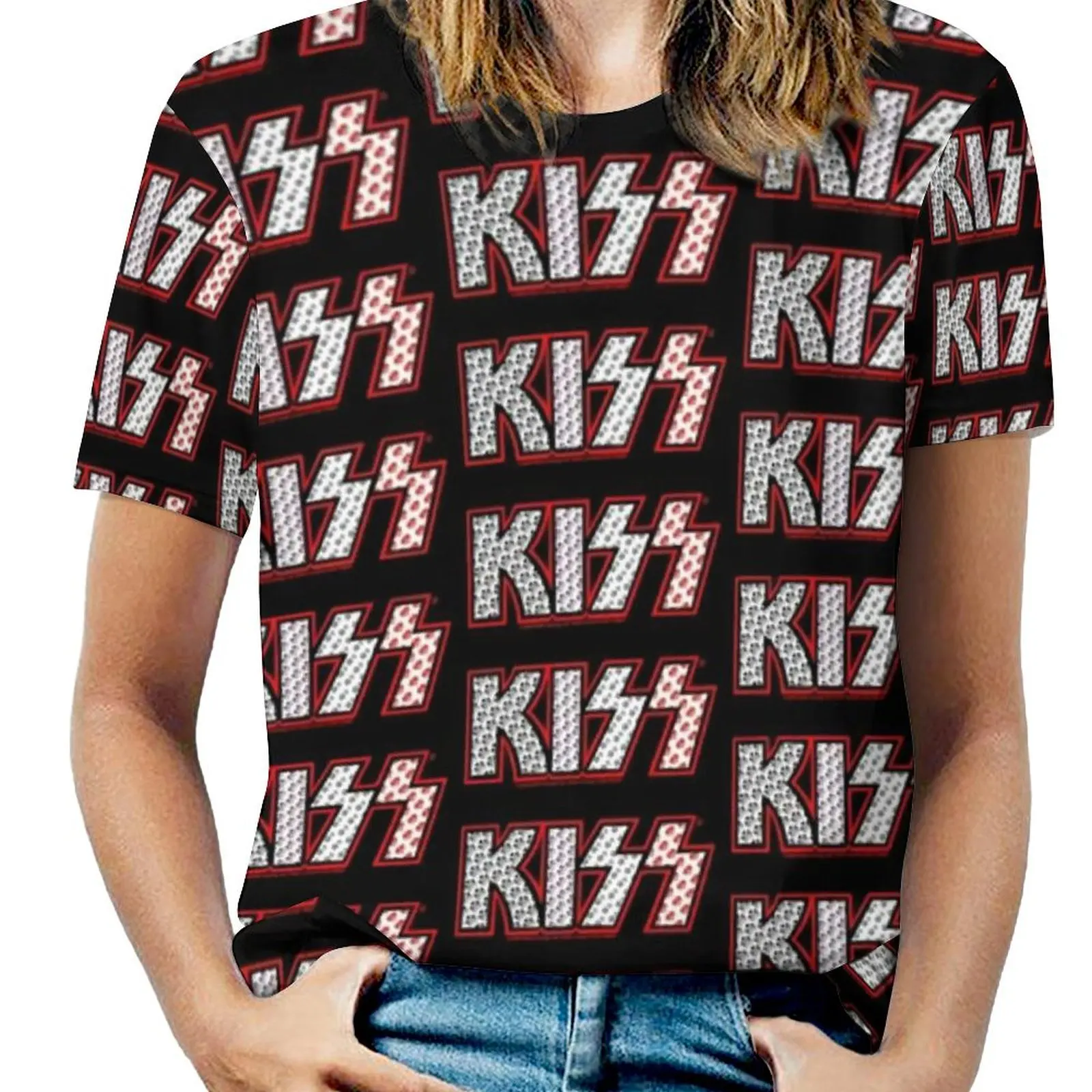 Kiss Band Face T Shirt O Neck Kiss Logo Print Oversized T-Shirts Short Sleeve Classic Tees Woman Beach Pretty Graphic Clothes