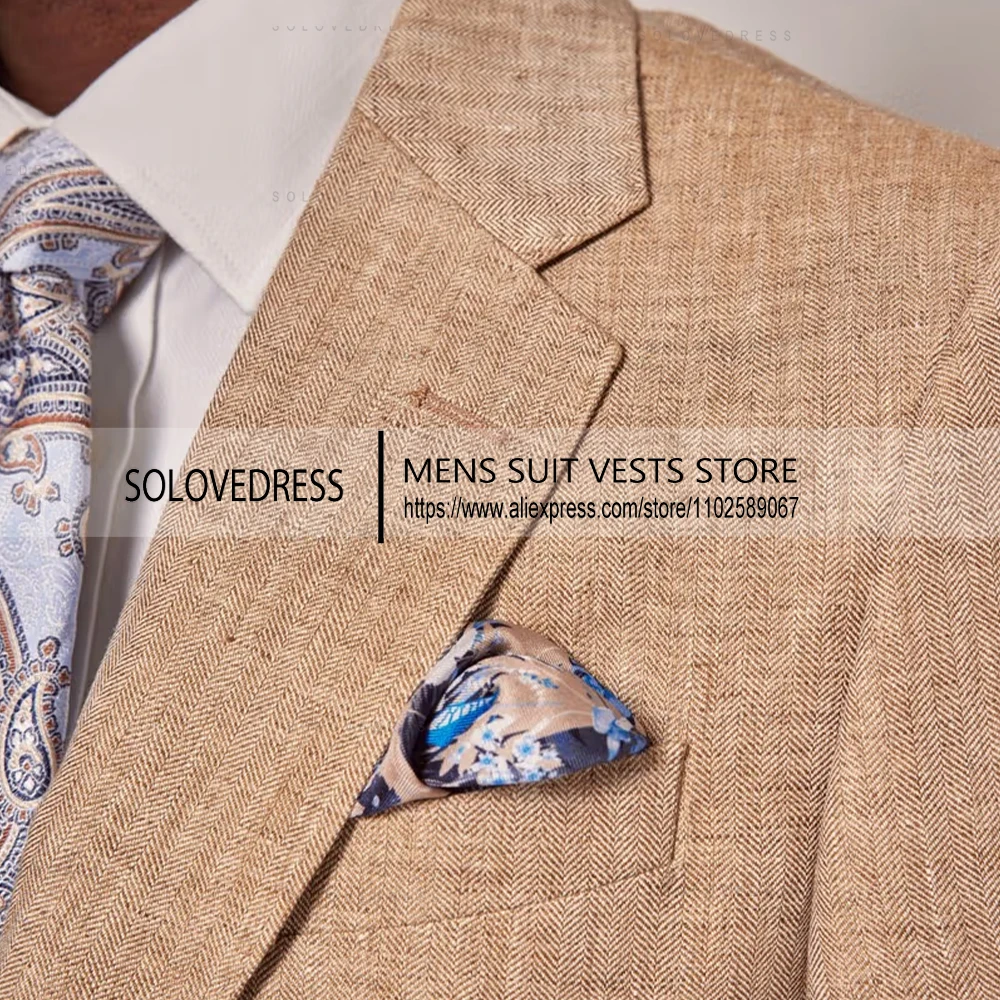 2 Pieces Linen Men's Suits Tuxedo  Lapel Neck Men's Summer Suits Groomsemen Casual Suits （Blazer+Pants）