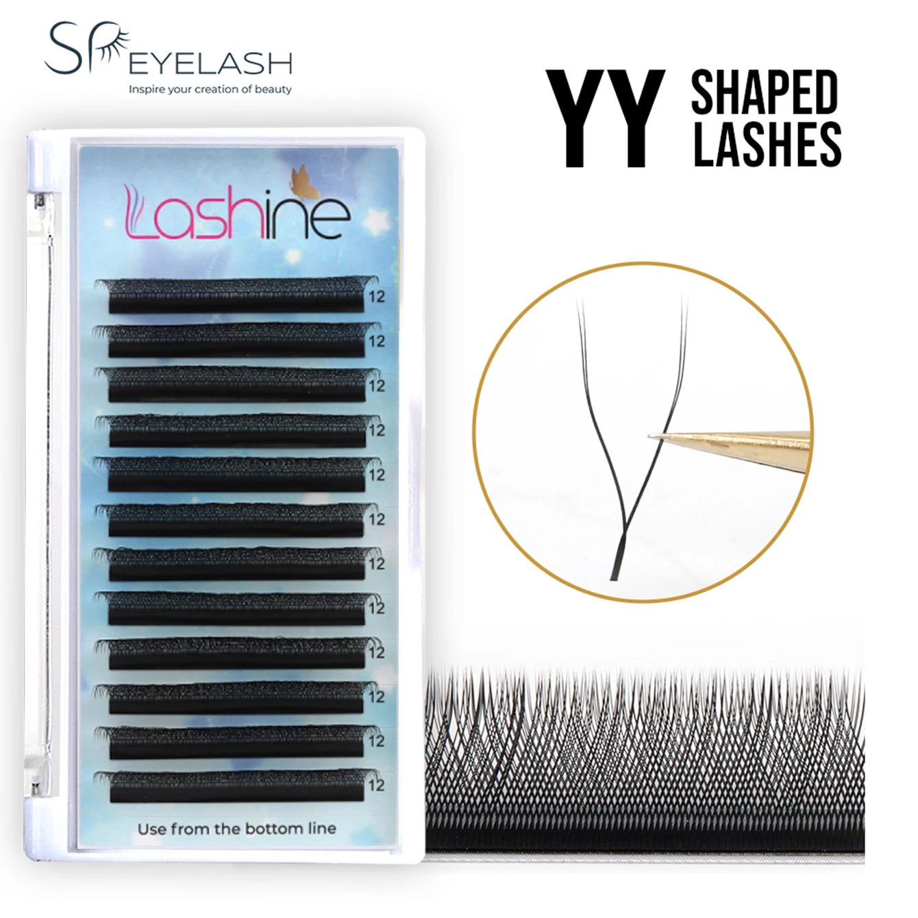 LASHINE 3 funda de pestañas con forma de YY de doble punta C/D 8-15mm 0,07mm pestañas brasileñas suaves naturales extensión de pestañas en abanico prefabricadas
