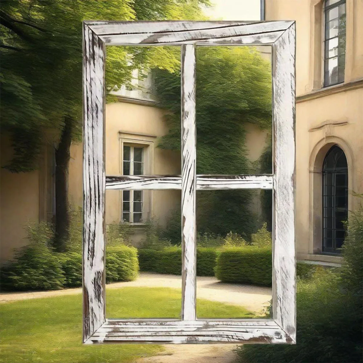 Rustic Window Frame, Vintage Wall Decor, Entryway Hallway Decoration, Window Pane Wood Farmhouse Wall Mirror, Not for Pictures