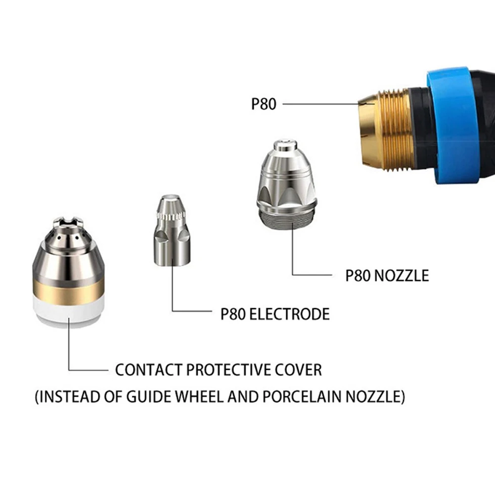 P80 Plasma Cutting Torch Accessories Cutting Nozzle Copper Can Contact Cutting Scrap  Protective Cap Full Cover Protective Cover