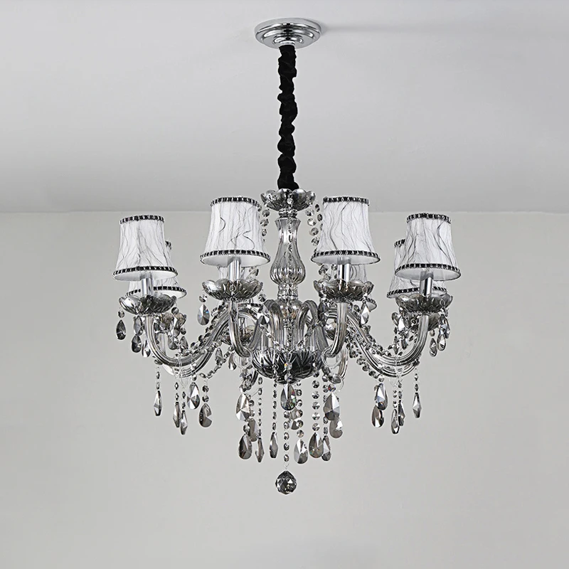 French Style Smoke Gray Room Living Room Crystal Chandelier European Retro Villa Hotel Corridor Decoration Led Pendent Lamps