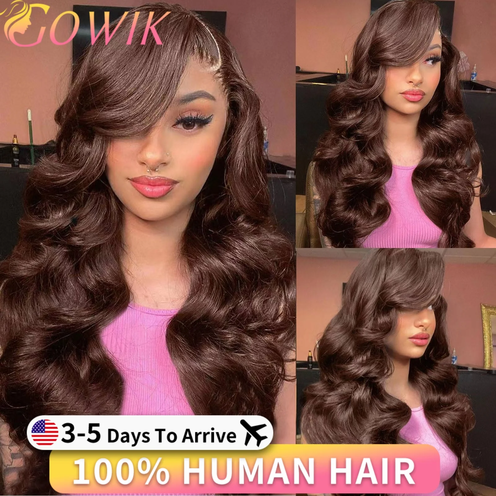 

13x4 Шоколадно-коричневый парик с объемной волной, 30 36 дюймов, 100% бразильские человеческие волосы, парик с кружевной передней частью, 13x6, коричневый парик для женщин