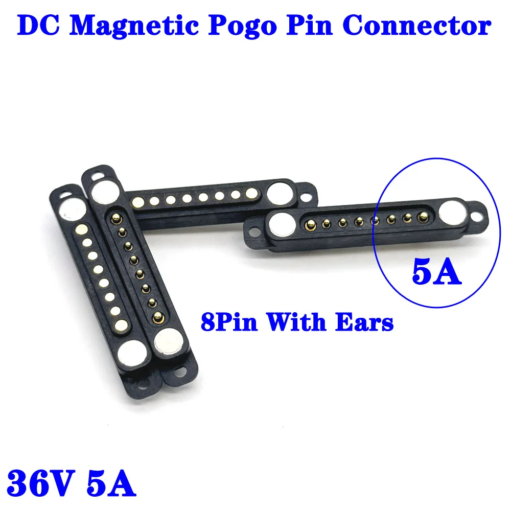

1sets 5A 36V DC Magnetic Pogo Pin Connector 8Pin With Ears Waterproof Pogopin Male Female Spring Loaded DC Power Socket