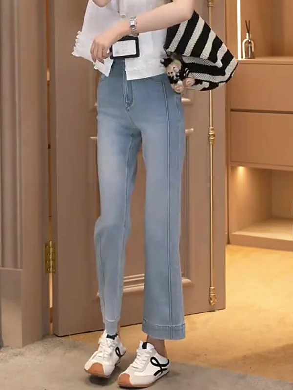 

Donna High Waist Slim Fit Straight Leg Jeans Women's Summer Simple Faion Dry Straight Tube Pants Casual Chic Denim Skinnies