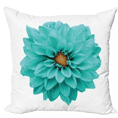 Short Plush Flower Pillow Cushion Cover, Modern Design Flowers Water Green, Modern Style Digital Printing, 45x45 pillow case