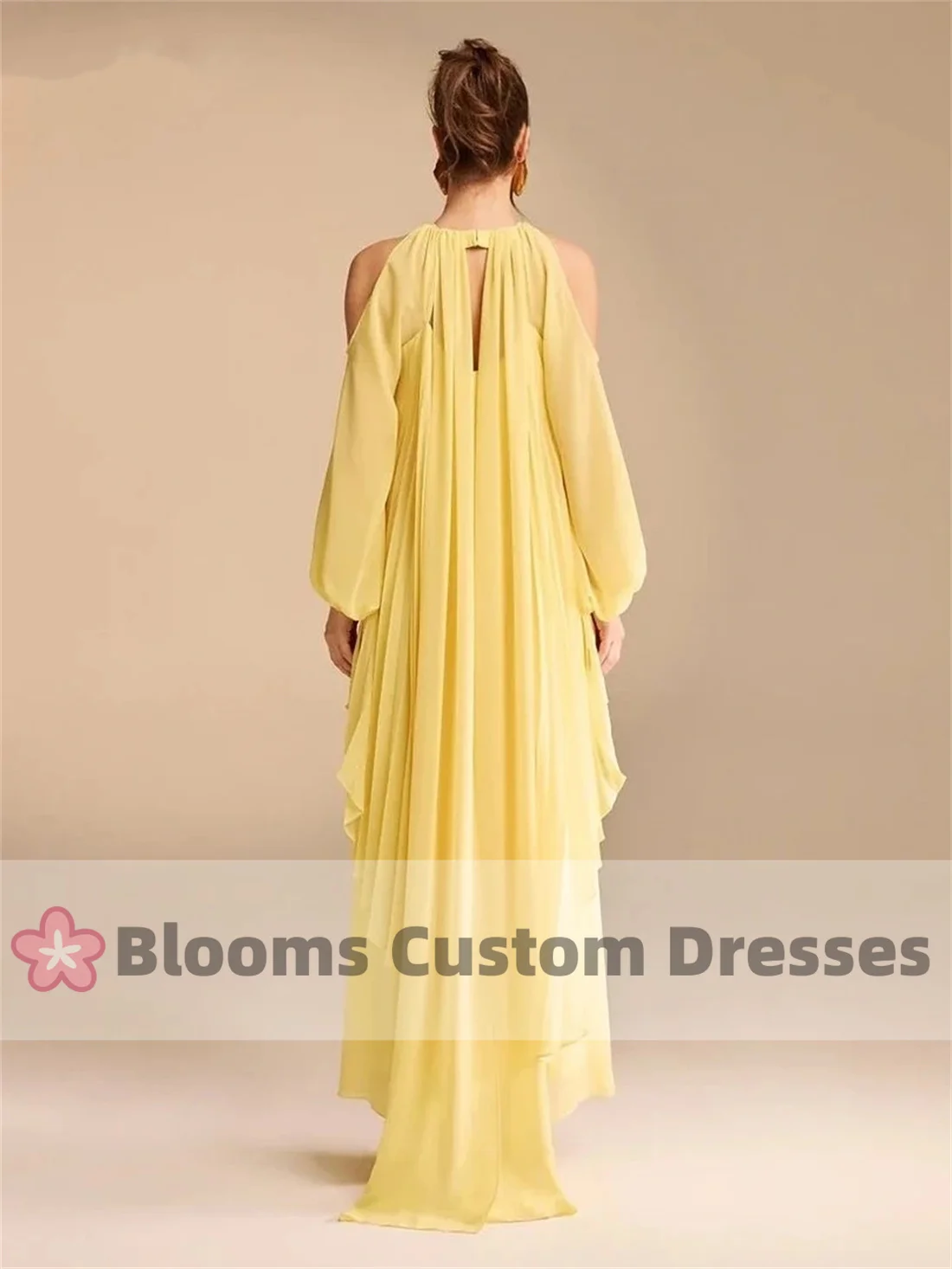 Customized Chiffon Pleated Loose Prom Dress Long Sleeves Off Shoulder Prom Dress Party Gown Elegant Asymmetrical Formal Dress