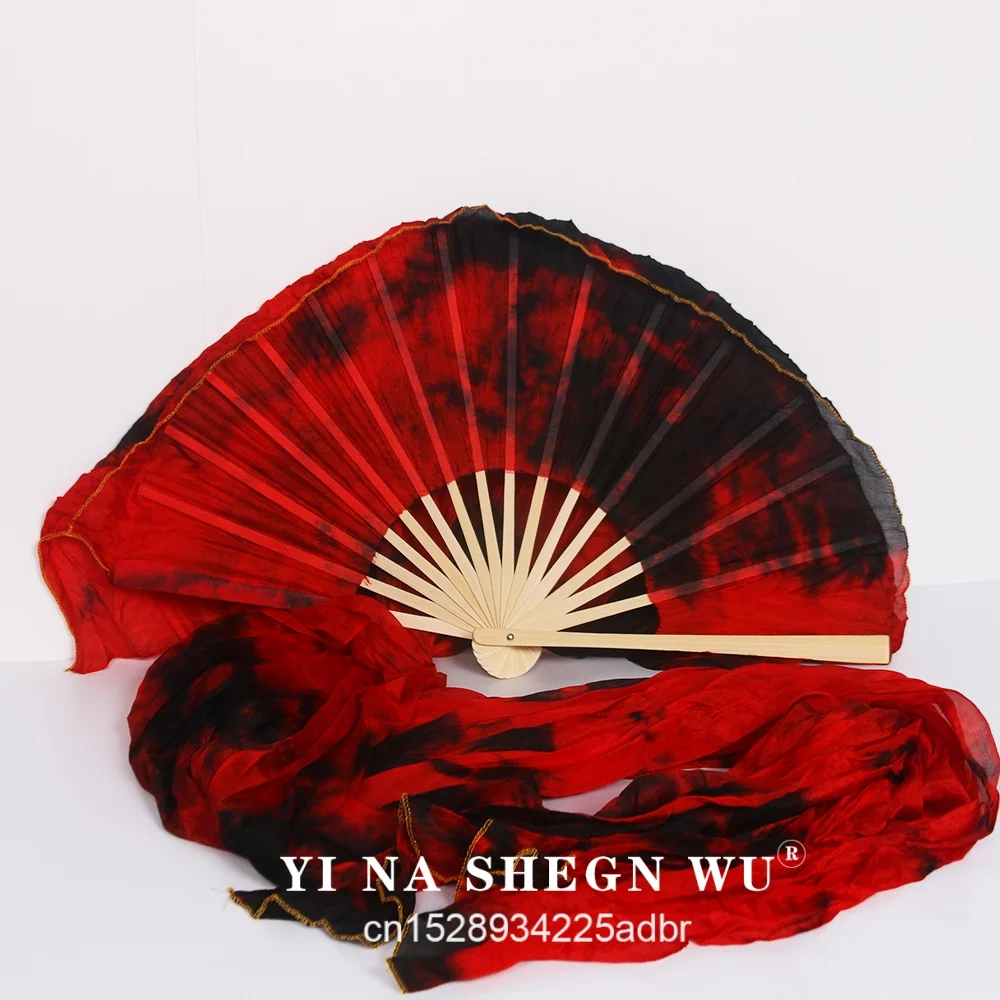 Nowe, barwione w technikę tie-dye, 100% jedwabne wachlarze do tańca brzucha, 1 para ręcznie barwionych jedwabnych wachlarzy do tańca brzucha, długie wachlarze do tańca chińskiego, welony.
