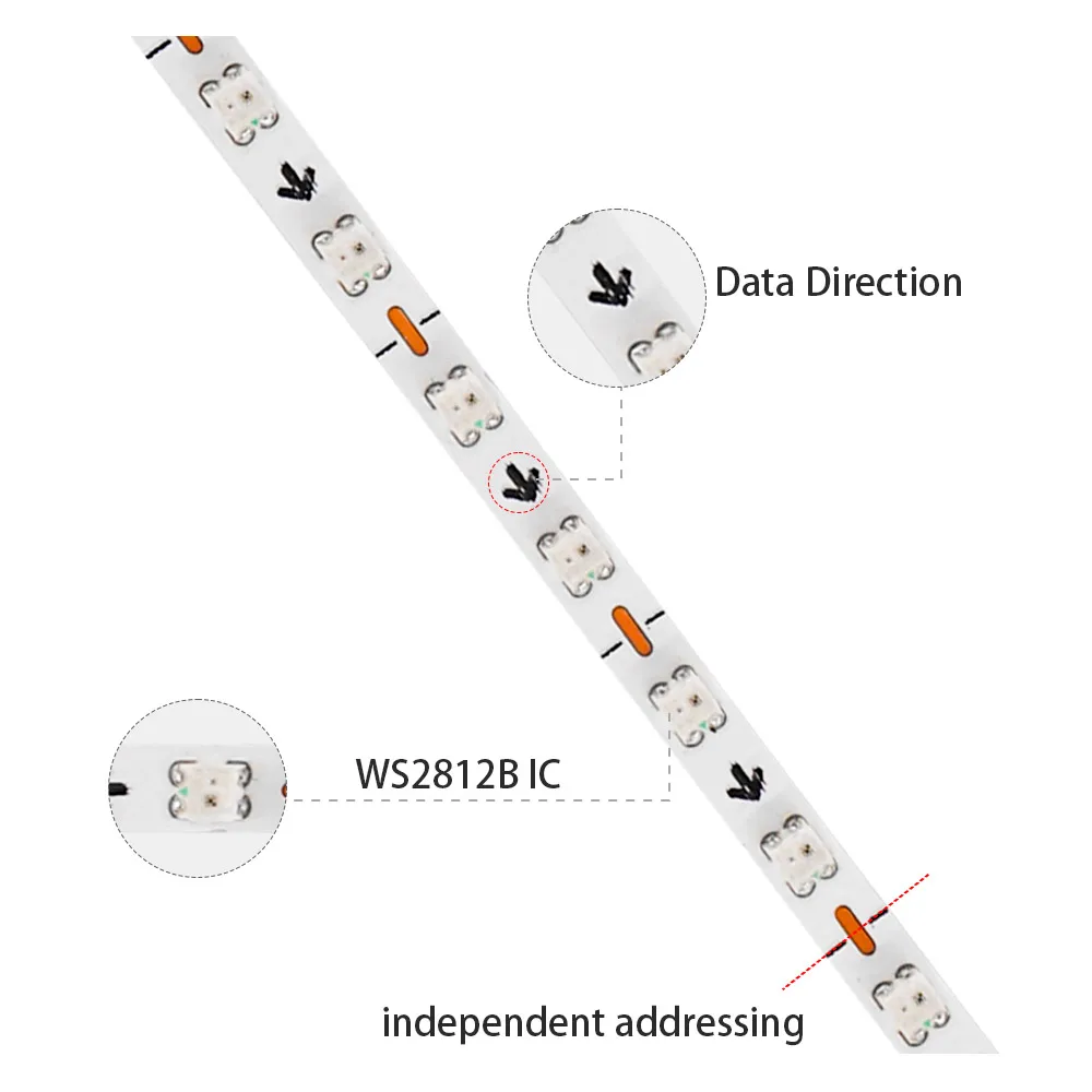 2.7mm WS2812 RGBIC LED Light 160 diod/M WS2812B 2020SMD adresowalna listwa oświetleniowa z DC/USB 28 klawiszy muzyka kontroler Led DC5V/12V