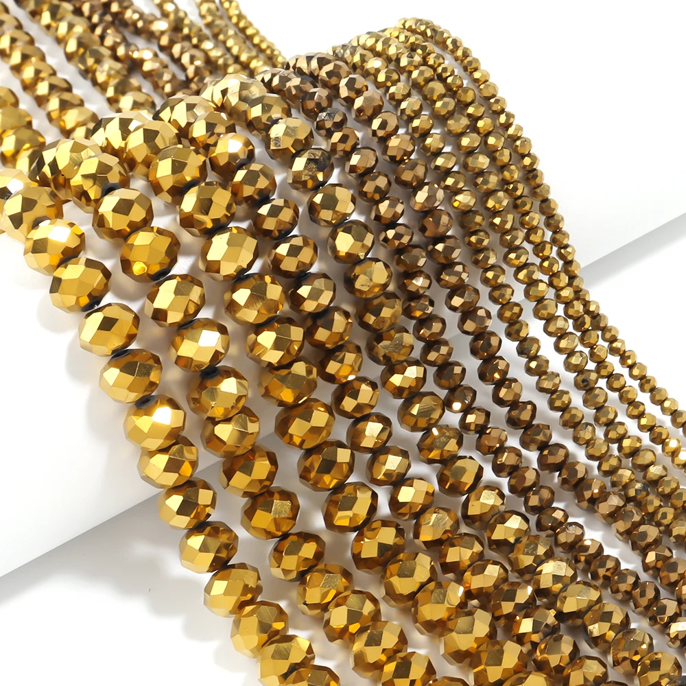 3 4 6 8 10 mm goldene Kristallperlen für die Schmuckherstellung, Rondelle, facettierte lose Spacer-Glasperlen, Armband, Halskette, DIY-Zubehör
