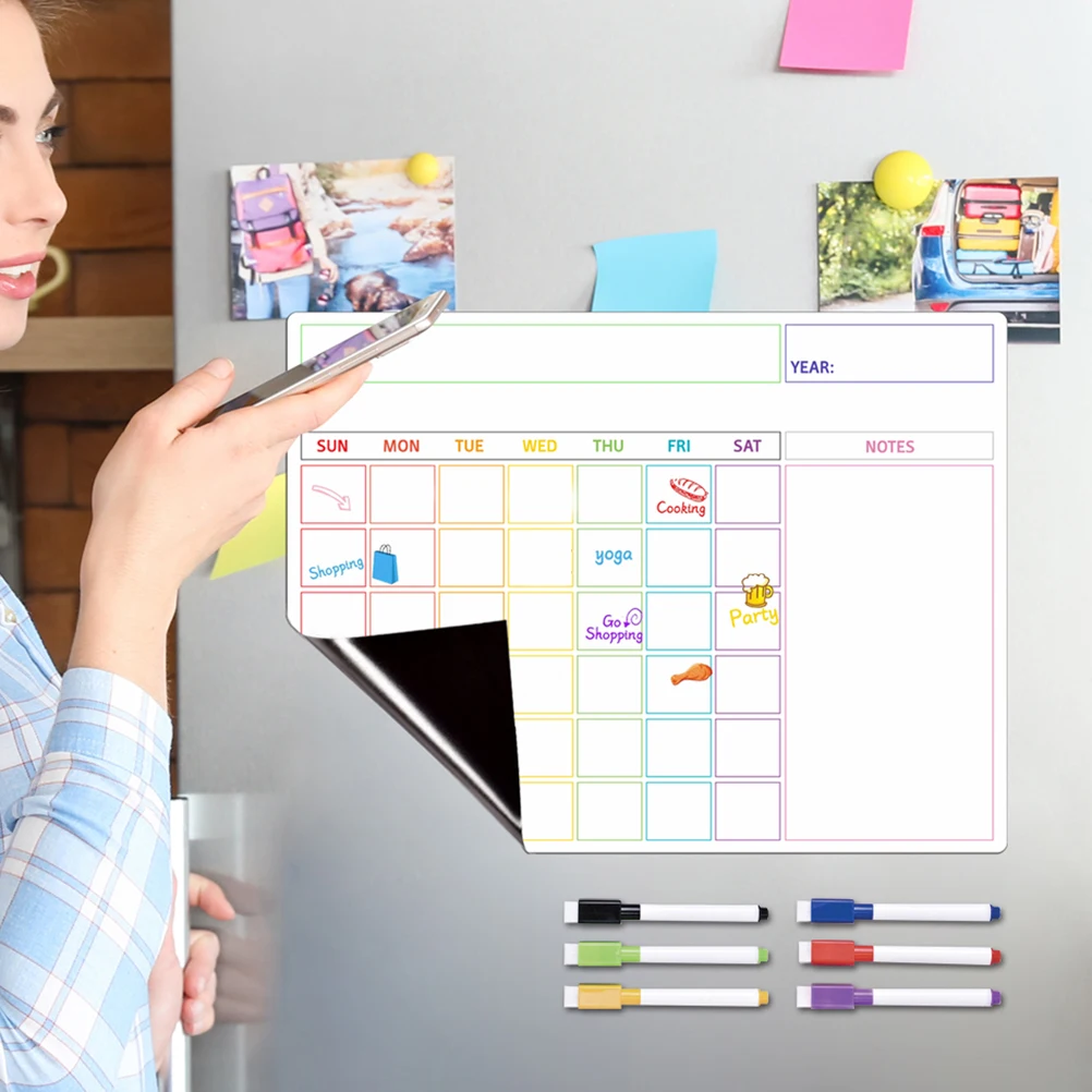 رسالة مغناطيسية للثلاجة، لوحة تخطيط قابلة لإعادة الاستخدام، لوحة كتابة للثلاجة، منظم المطبخ، جدول المقتفي للمنزل #1