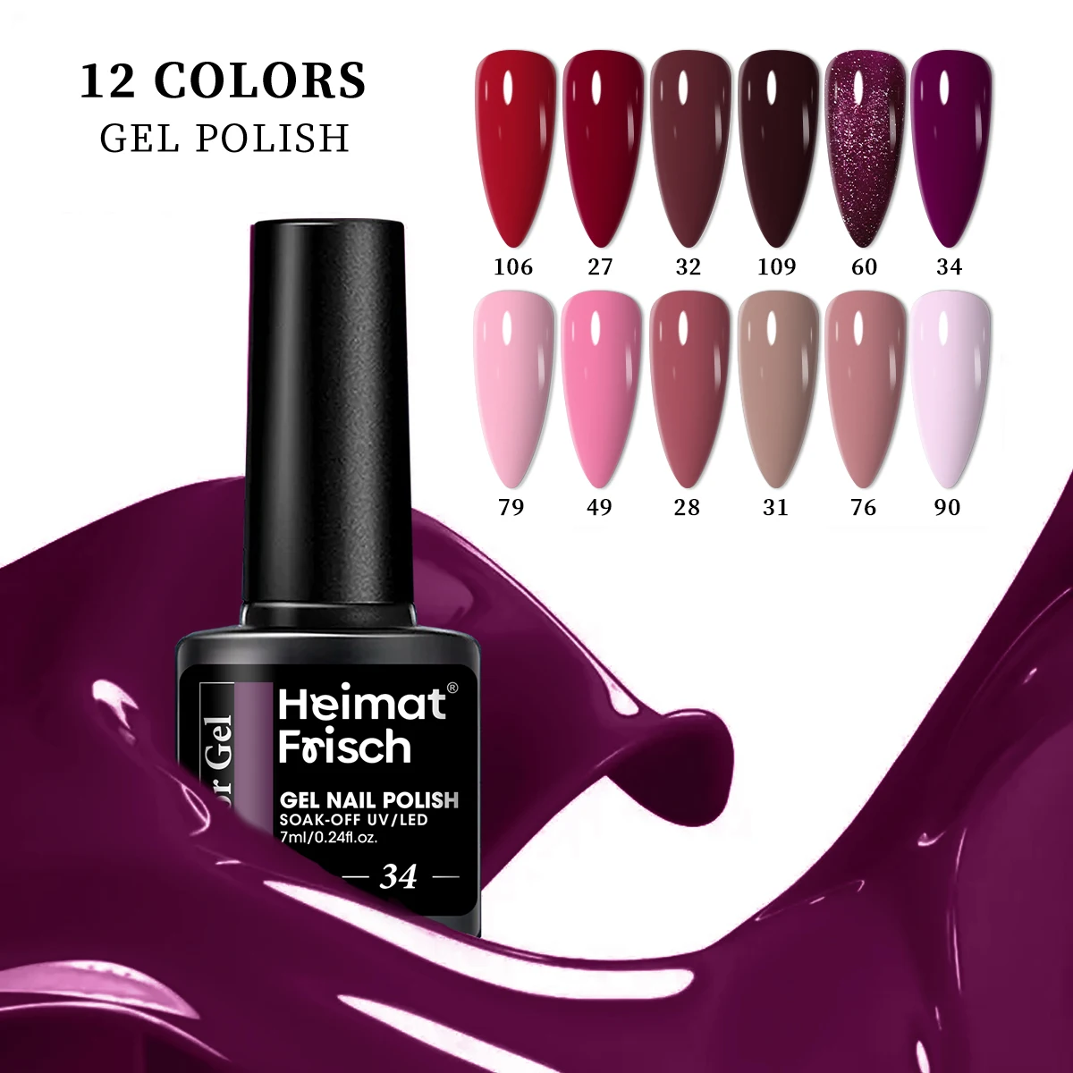 Heimat Frisch 12ピースジェルネイルポリッシュセット - 耐久性、LEDディップ、低刺激性、ニュートラル＆シマーシェード、アルコールフリー - 適応性