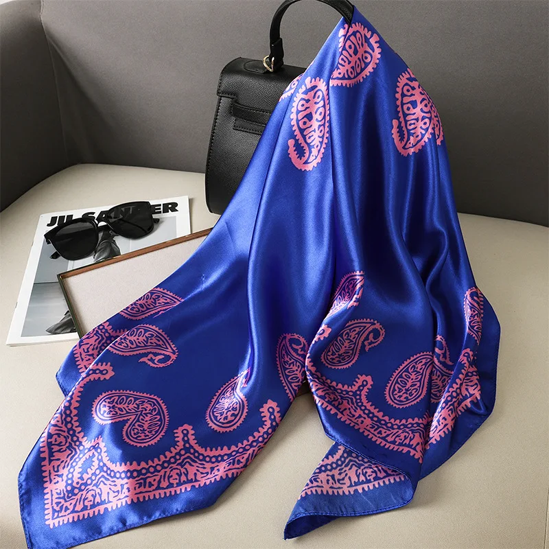 Paisley Print Bandana Head Women Scarfs Fashion Shawls Wraps Hijab Scarves Square Kerchief Silk Satin Neck Scarf For Ladies 90cm