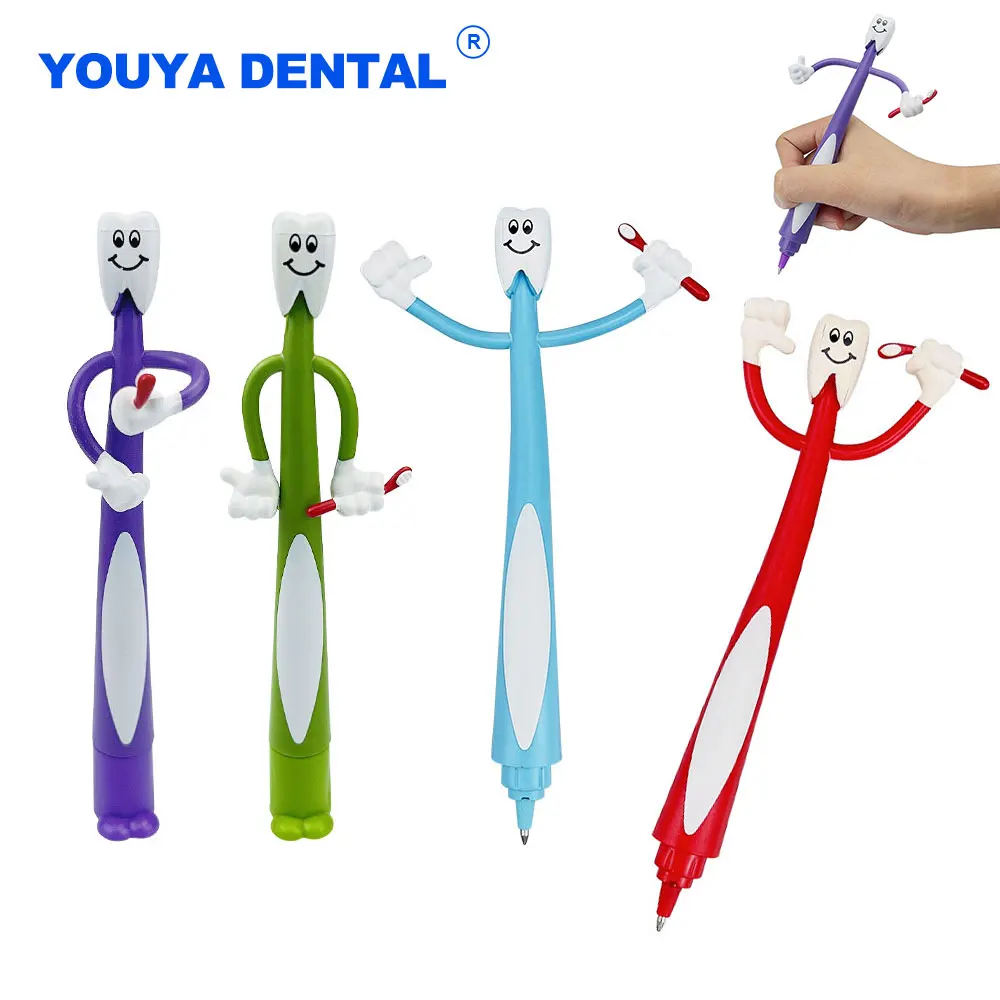 1pcs Dental Tooth Shape Cute Bending Ballpoint Pen Clinic Plastic School Dentistry Dentist Creative Gifts Signing Pens Souvenirs