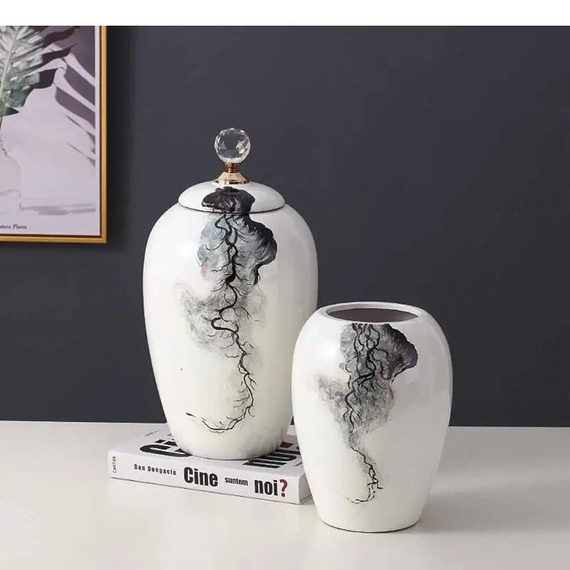 Frasco de jengibre con cubierta de cristal, tarros de almacenamiento de cerámica con tapas, decoración de escritorio, artesanías, carrito de té de porcelana, macetas de dulces, dispensador de cereales