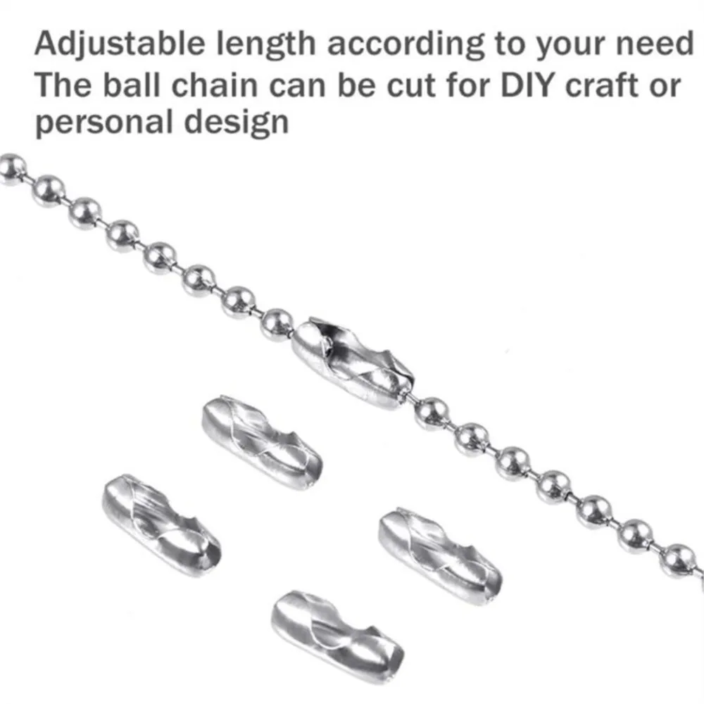 5m Stainless Steel Bead Chain 1.5/2/2.4/3mm Ball Chain with 50pcs Matching Adjustable Pull Connector for Keychain Jewelry Making