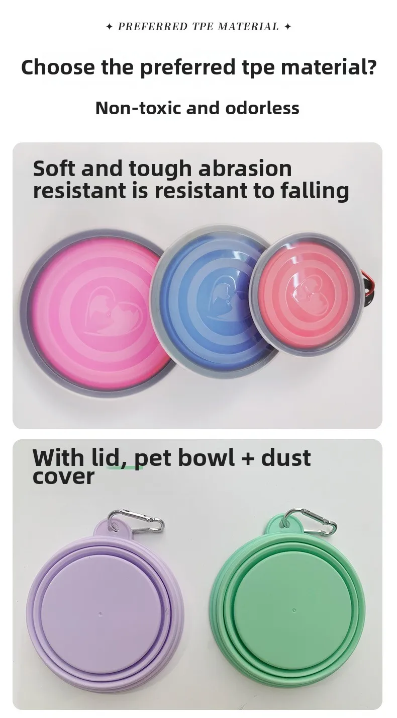 Macaron CollapsiblePet BowlPortable Dog Cat Travel Feeder with Carabiner|BPA-Free  Outdoor Food Water Dish for Small Medium Pets