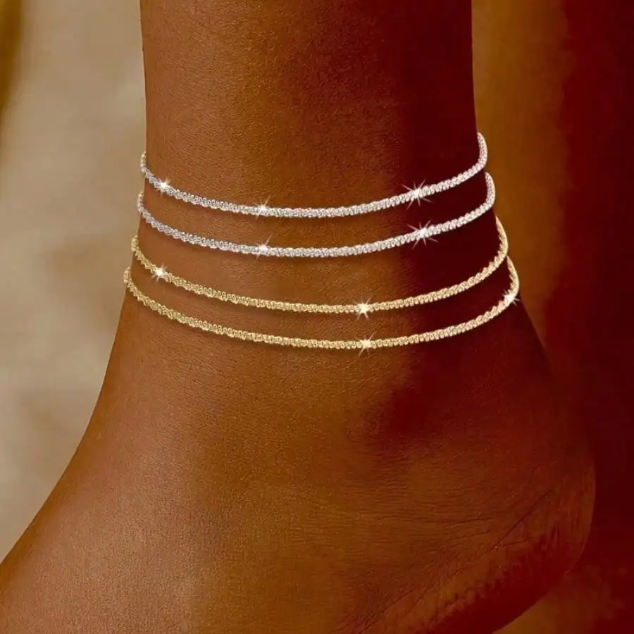 New 925 Slivery Plated CZ Anklet Bracelets for Women Girl Trendy Waterproof Zircon Charm Dainty Layer Chain Anklets Jewelry Gifts image 3