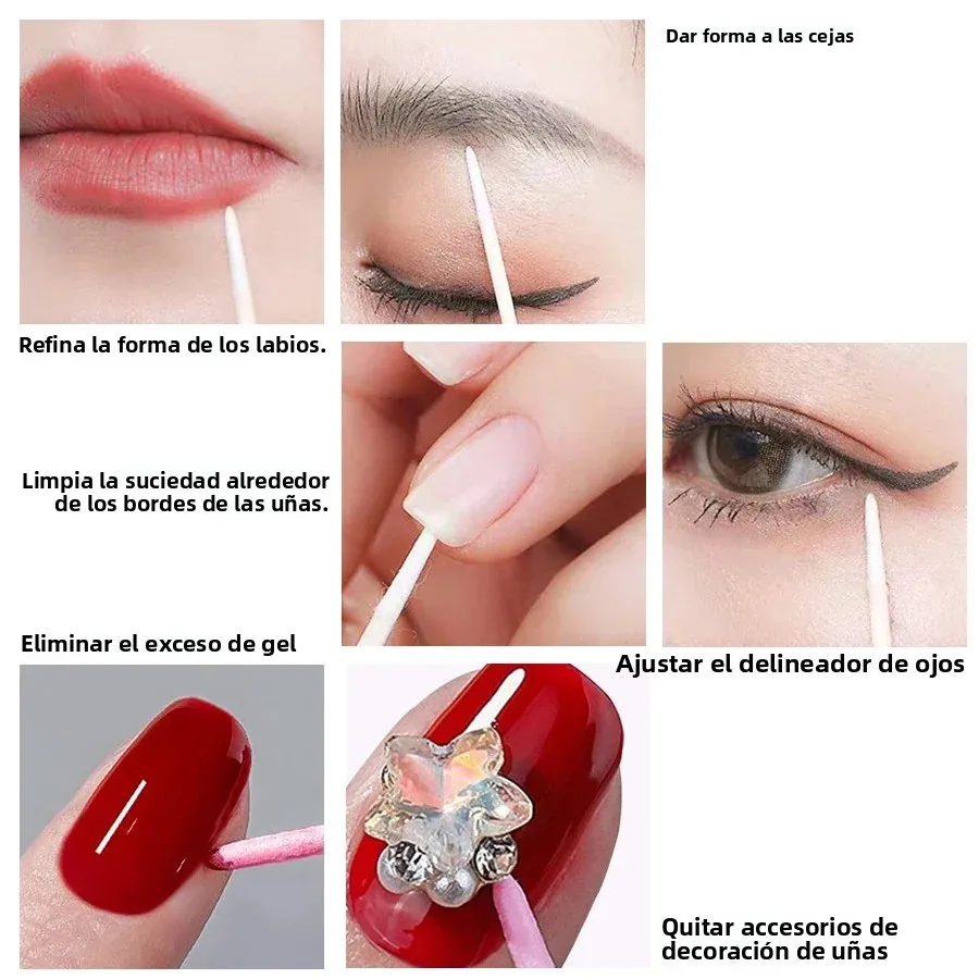 100 piezas de hisopos de algodón de doble punta con puntas finas para arte de uñas, maquillaje, corrección de delineador, herramientas de belleza 3