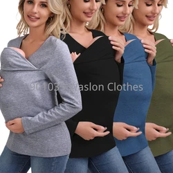 ผู้หญิงแขนยาว T เสื้อ Baby Carrier ความปลอดภัย Kangaroo Pocket การตั้งครรภ์เสื้อผ้าฤดูใบไม้ผลิฤดูหนาวแขนยาวแม่ Top