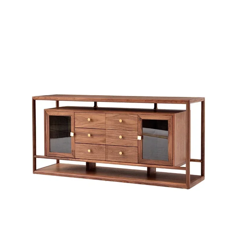 

Новый обеденный боковой шкаф из цельного дерева в китайском стиле, низкий боковой шкаф из стекла черного ореха, простой шкафчик