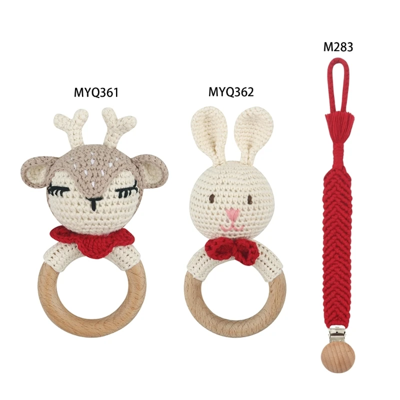 Rattling Baby Cartoon Toy Hanging Rings BPA Free Newborn Gift Natural Color for Infant for Play Pacifier Chain Newborn